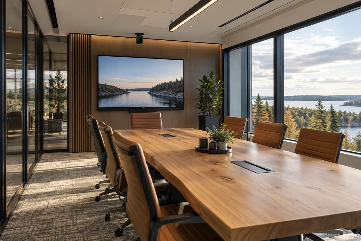 A business meeting room with audiovisual systems